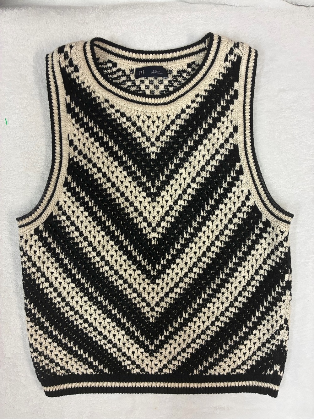Gap Crochet Chevron Tank Top Black Off White 100% Cotton Size S